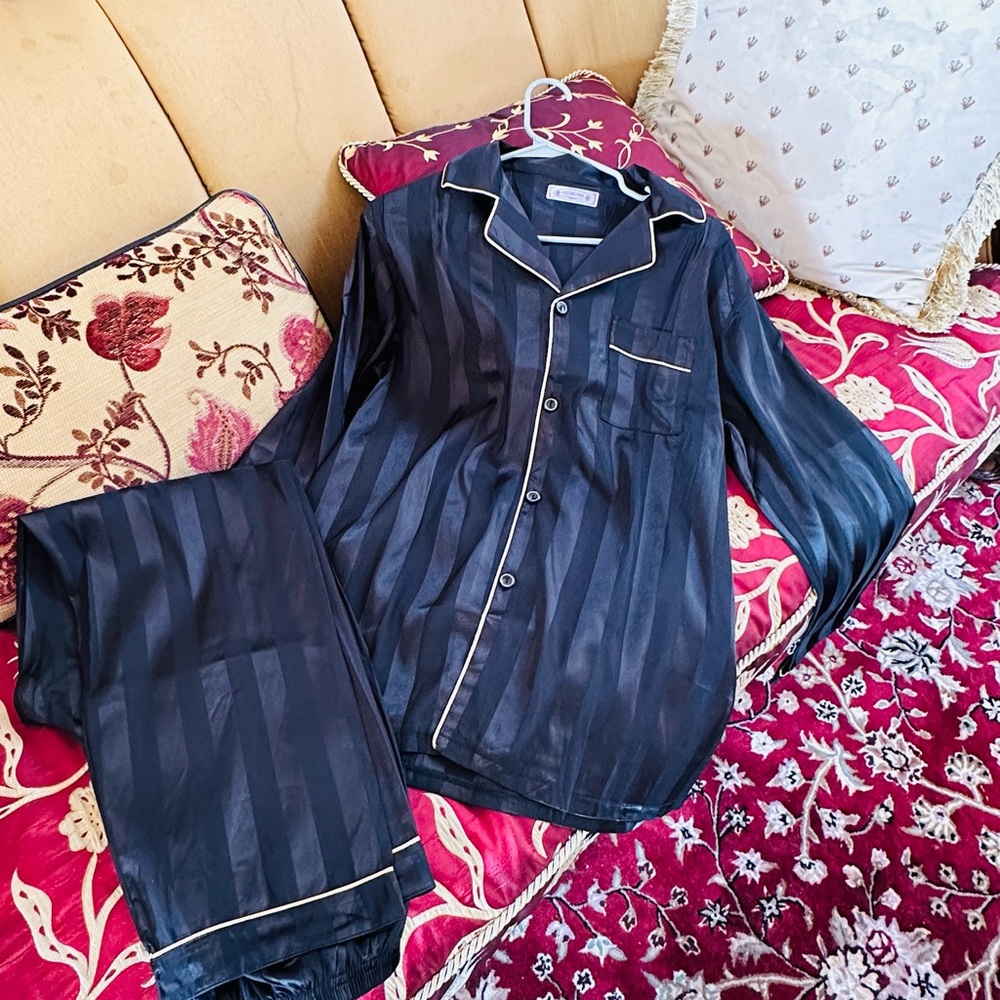 Stripe Long Sleeve Pajama Set Satin Silk Long Pant Gift Bridesmaid For Her NWT